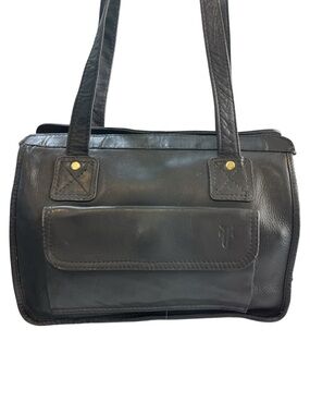Vintage Frye Black Leather Crossbody Bag with Brass Hardware